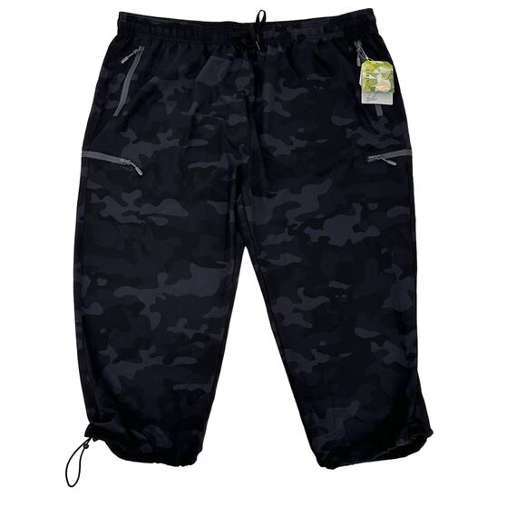 Libin Waterproof Camo Capri Cargo Zipper Pockets Elastic Waistband XXXL Black - Picture 10 of 10